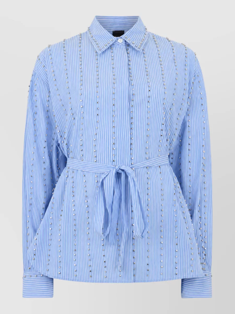 Pinko Cotton striped rhinestone long-sleeve shirt