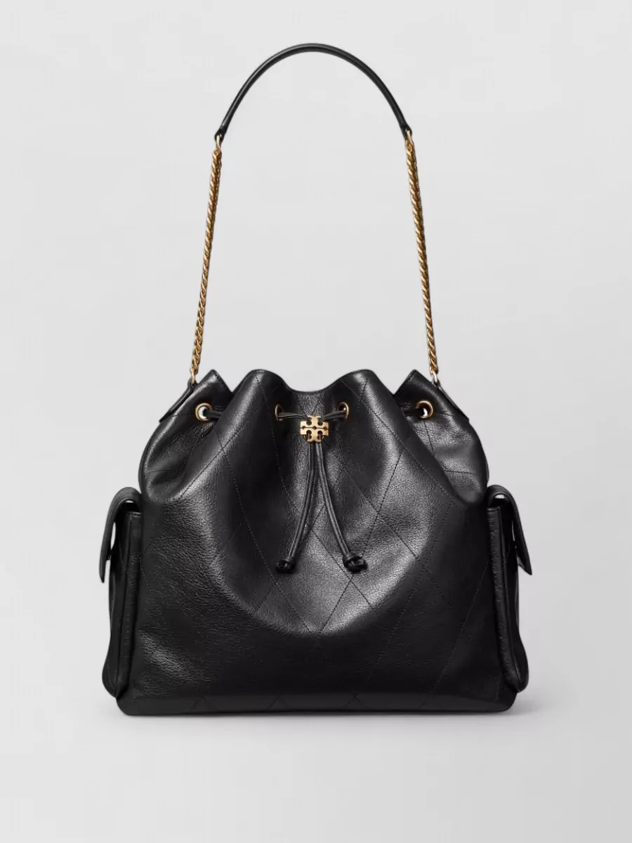 Tory Burch Large Leather Quilted Drawstring Bucket Bag