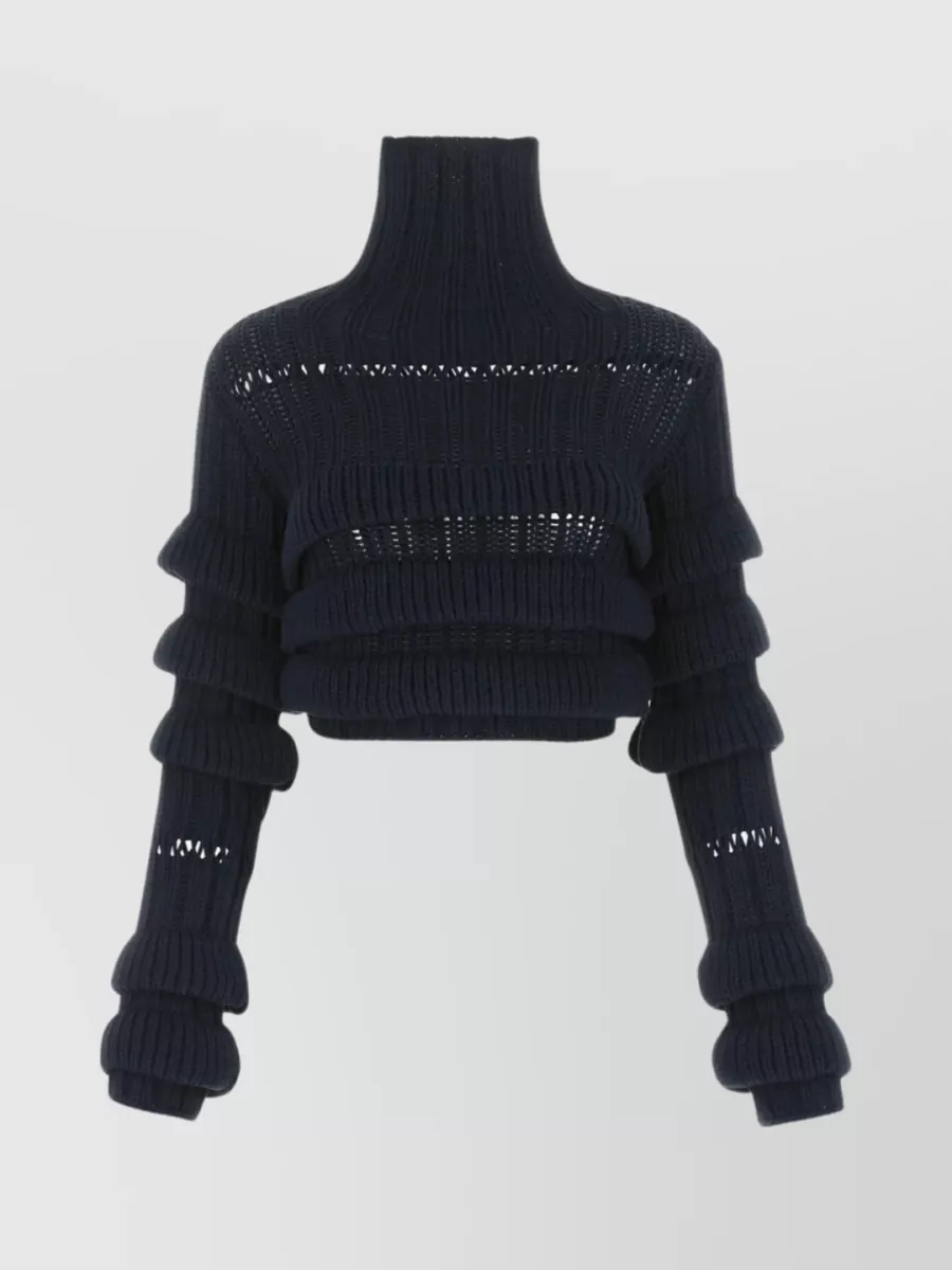Shop Quira Viscose Blend High Neck Cropped Sweater In Blue