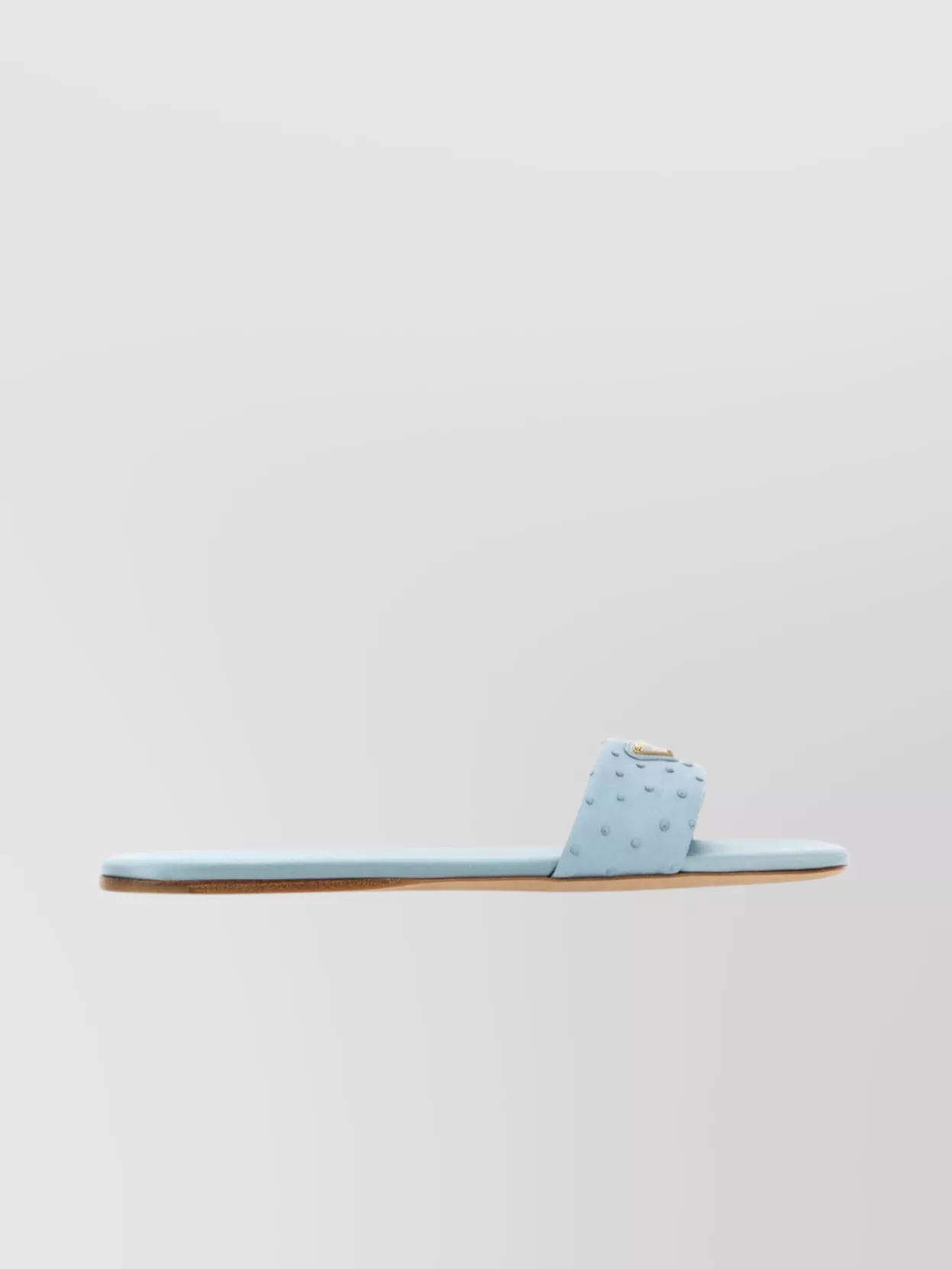 Prada Embossed Leather Slides Flat Sole In Blue