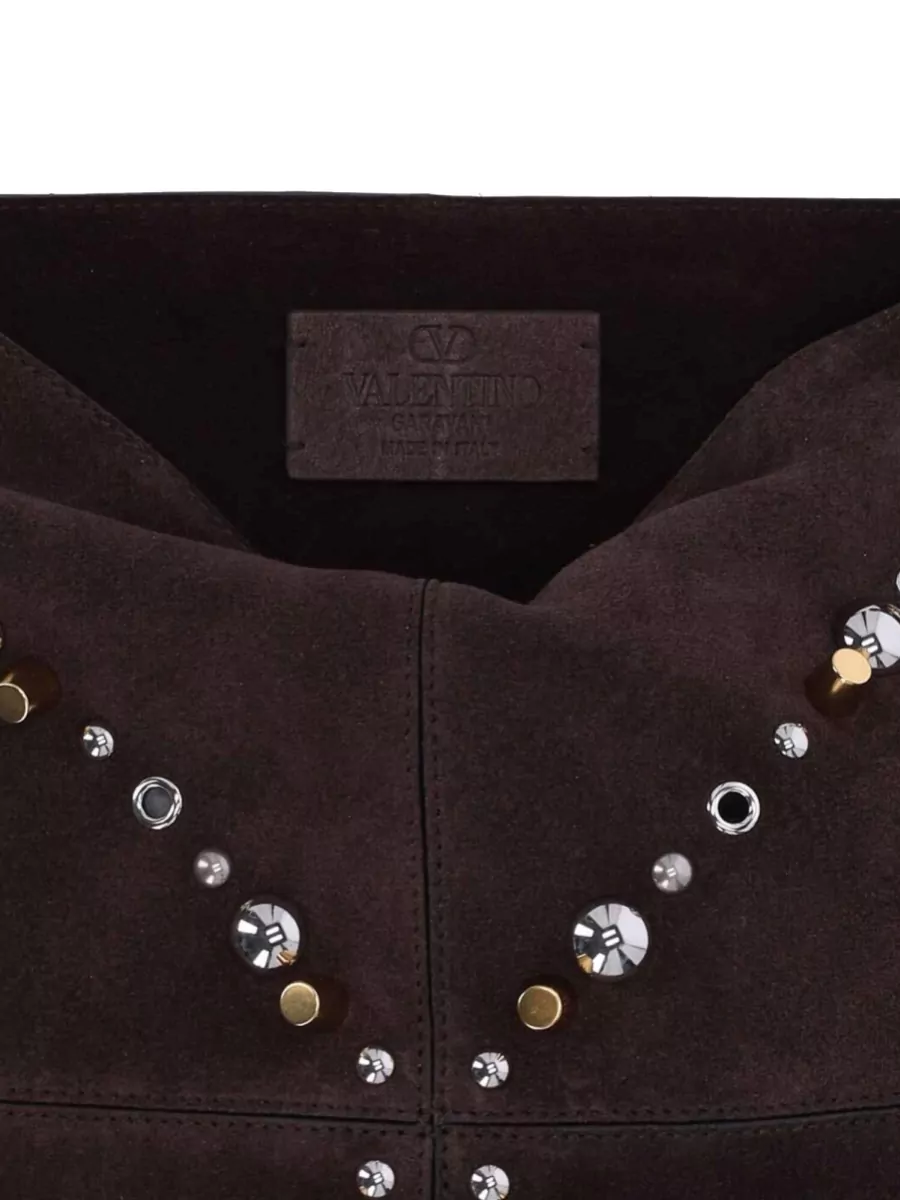 Valentino Garavani Suede Shoulder Bag Fringes Metal Studs