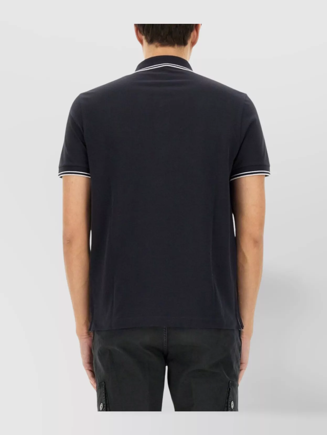 Stone Island Logo Patch Polo Shirt With Ribbed Cuffs