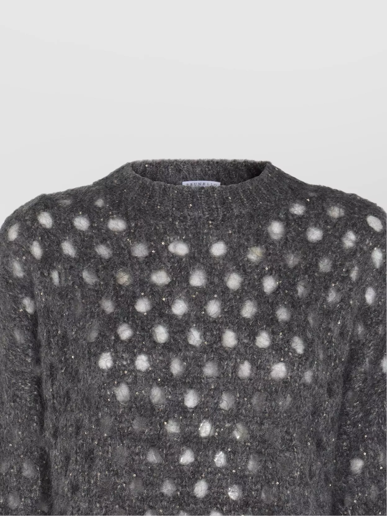 Brunello Cucinelli Metallic Crewneck Knitwear Sheer Texture In Gray