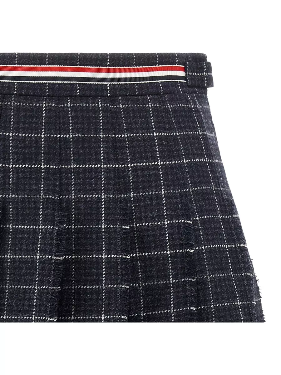 Thom Browne Wool Checked Pleated Mini Skirt