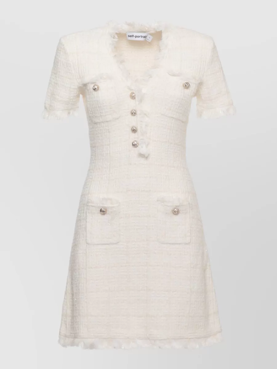 Self-Portrait textured v-neck short-sleeve mini dress