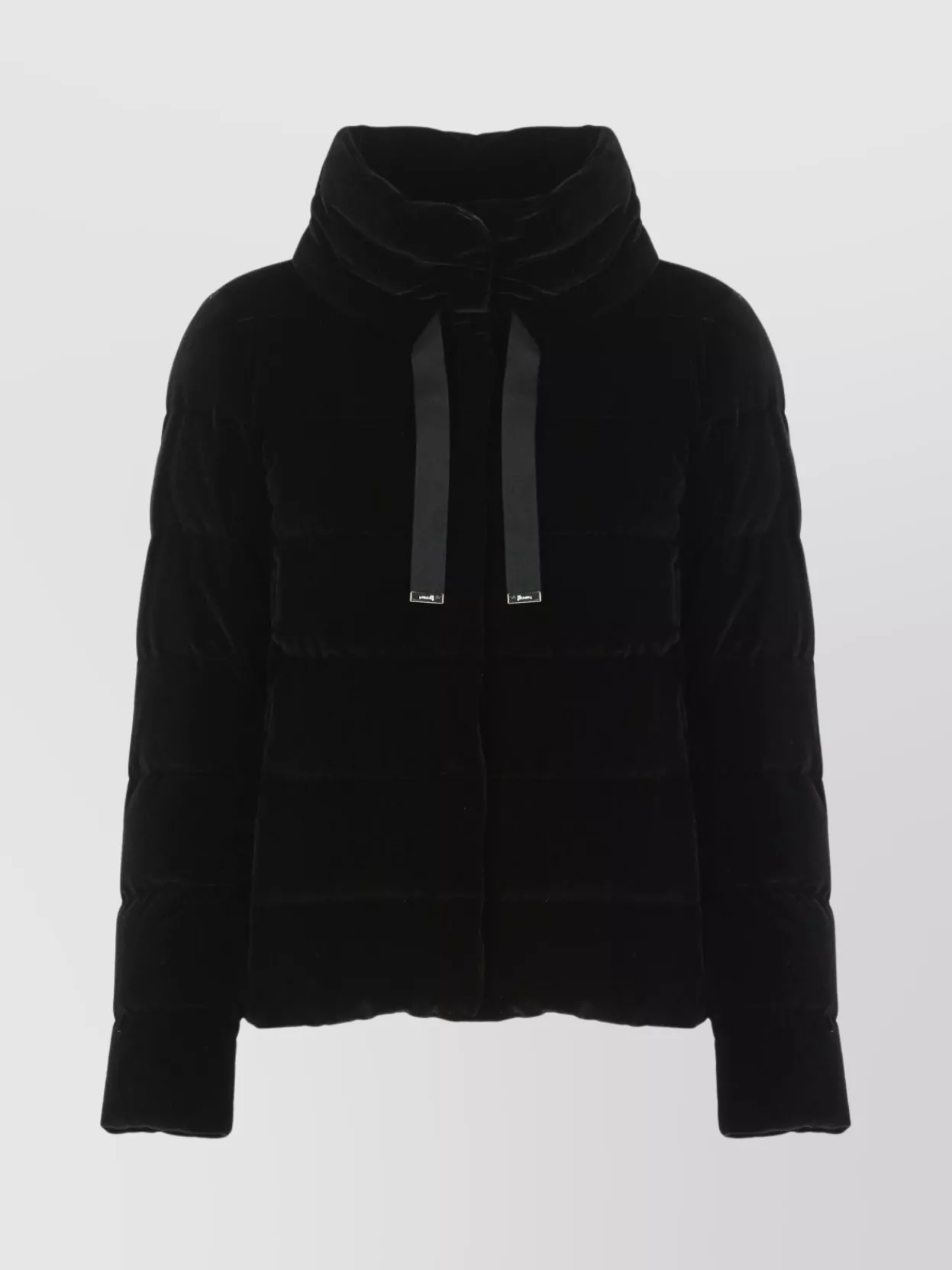 Herno Velvet Quilted Drawstring High Collar Jacket In Black