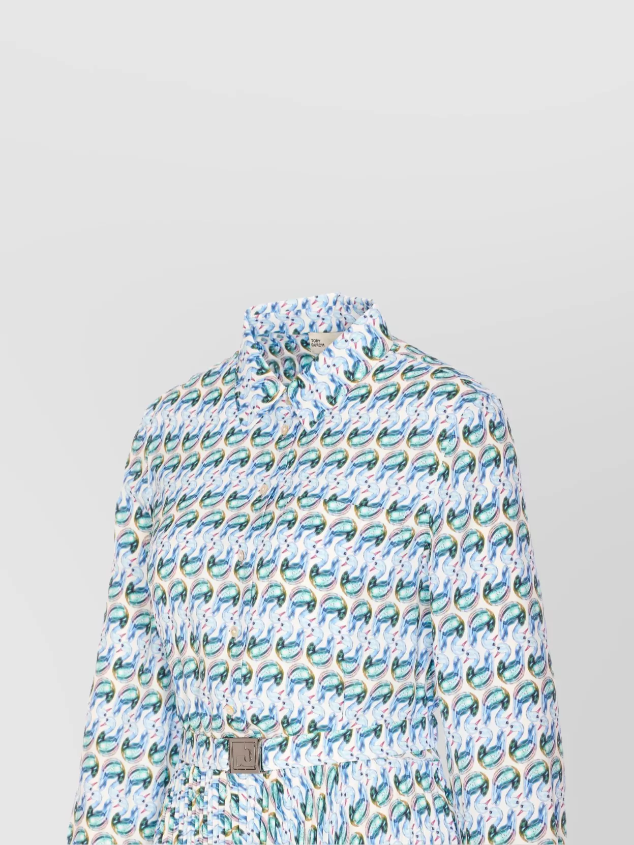 TORY BURCH PLEATED REGULAR COLLAR BELTED WAIST DRESS