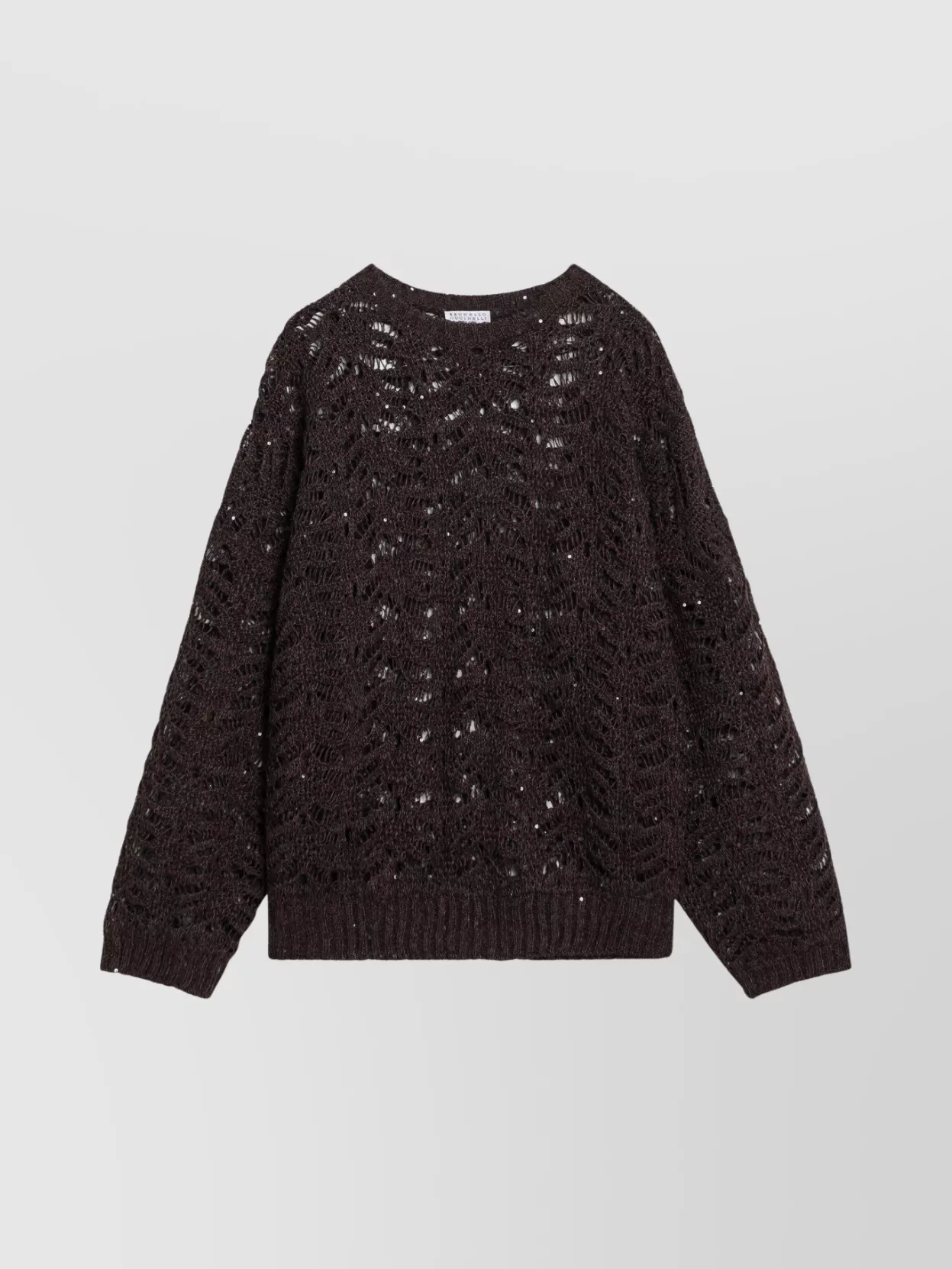 Brunello Cucinelli Brown Perforated Sweater With Micro Sequins In Brown