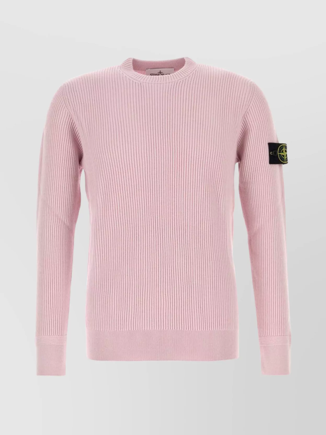 Stone Island Ribbed Texture Long Sleeve Wool Sweater In Pink