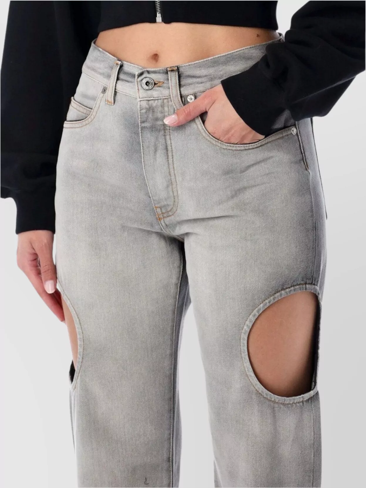 Off-white Cut-out Denim Trousers Featuring Belt Loops In Blue