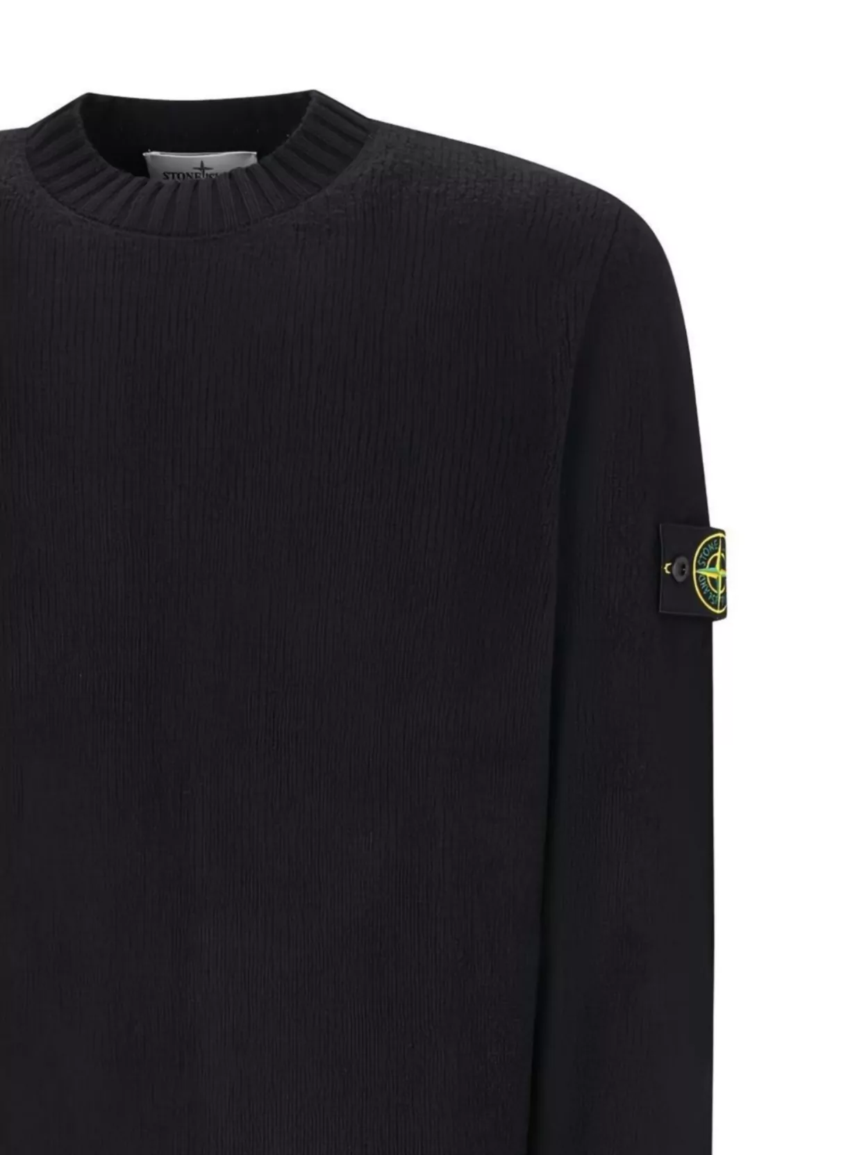 Stone Island Crew Neck Sweater With Brushed Texture. In Black