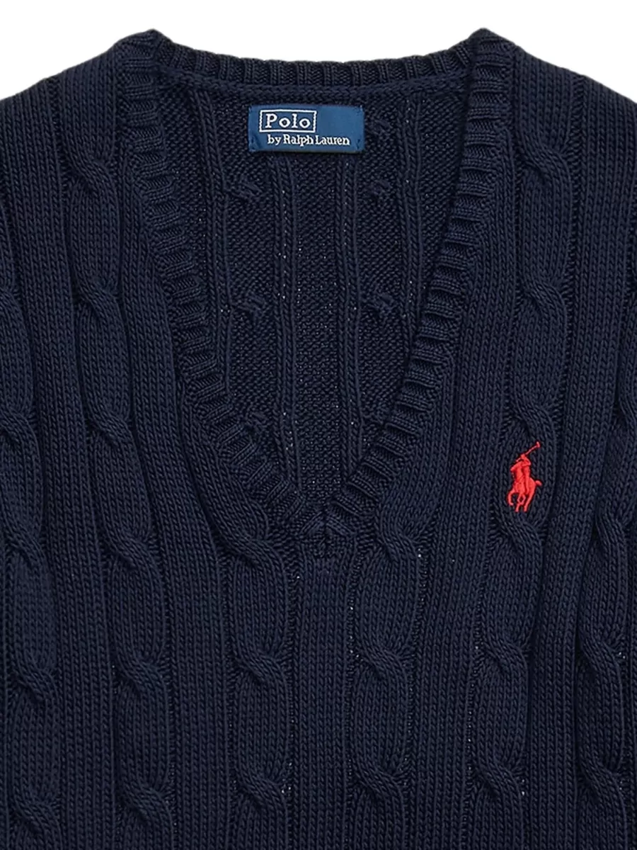Polo Ralph Lauren Kimberly V Neck Cable Knit Sweater In Blue