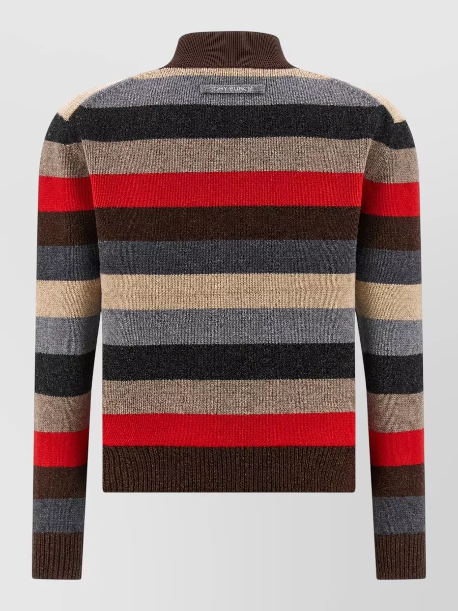 Tory Burch Striped Wool High Neck Long-Sleeve Sweatshirt