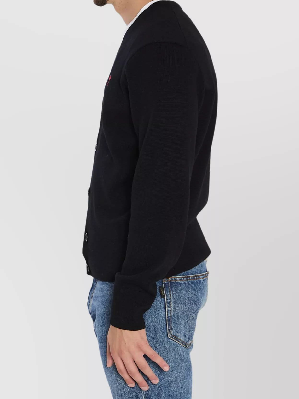 Ami Paris Merino Wool Cardigan V-Neckline