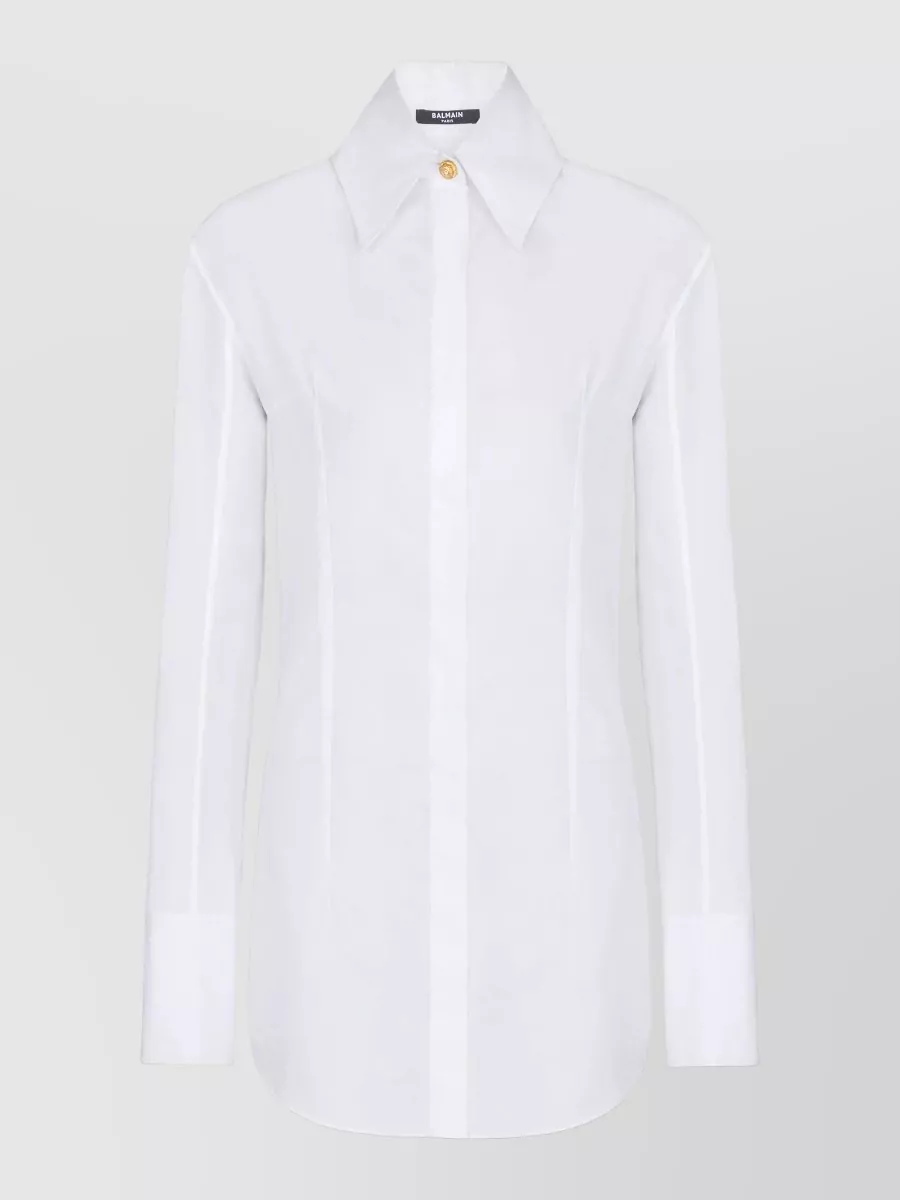 Balmain Cotton Poplin Shirt Long Fitted Cut In White