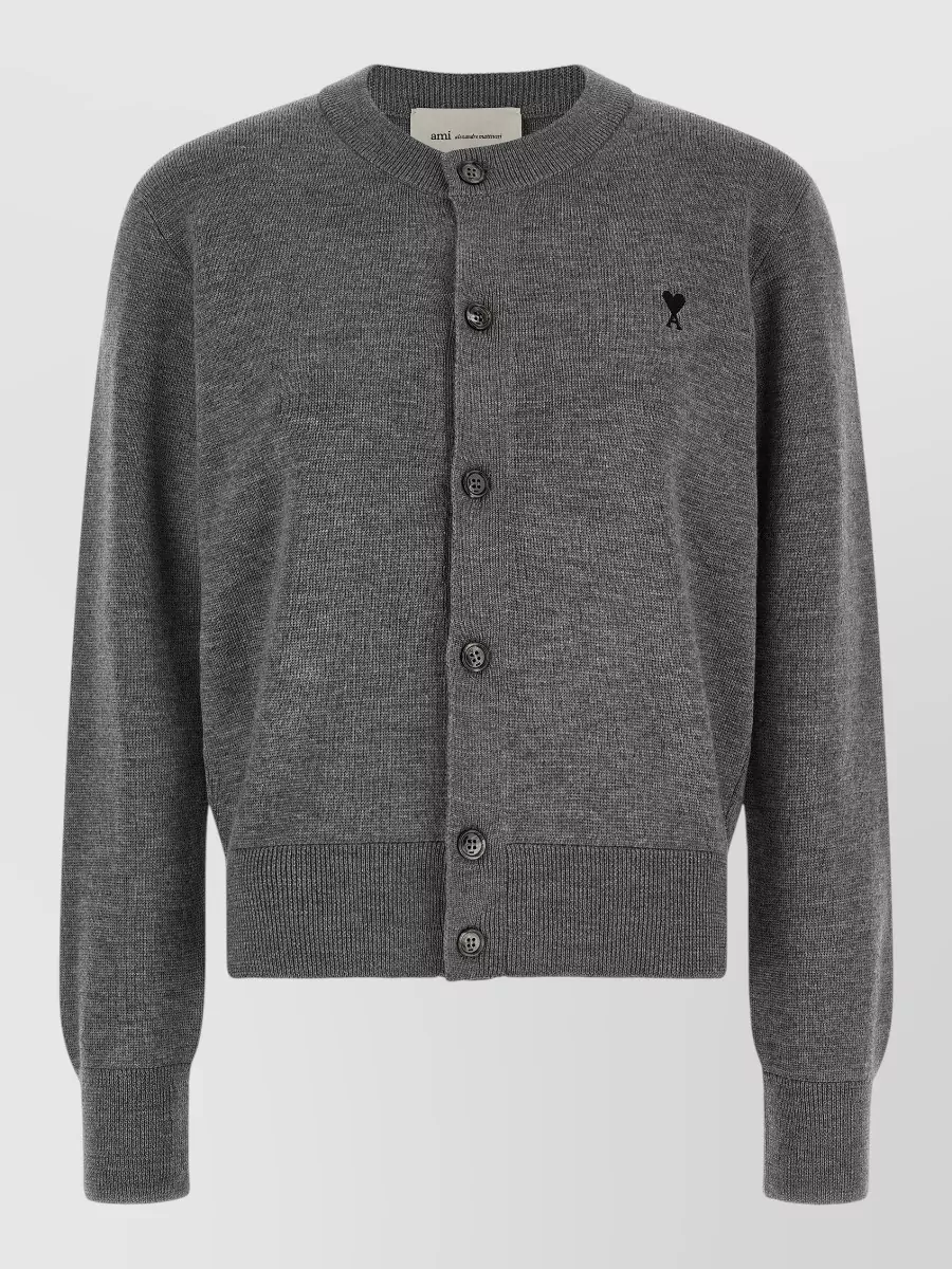 Ami Paris wool ribbed crew neck cardigan