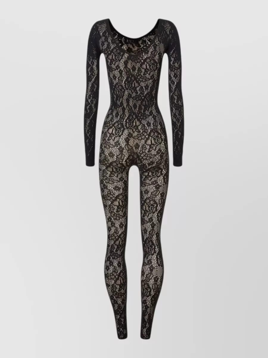 Wolford Lace Floral-Lace Slim-Fit Long-Sleeve Jumpsuit