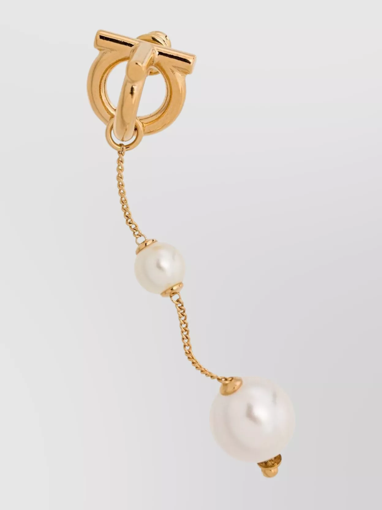 Ferragamo Drop Design Pearl Earrings With Gold Hardware
