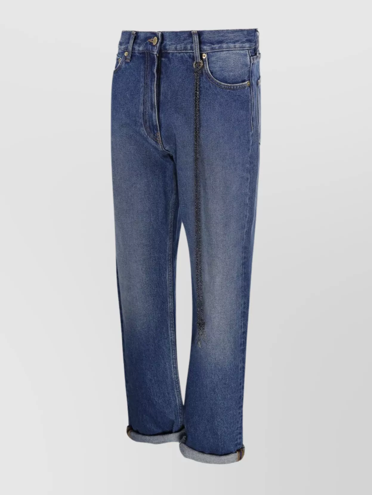 Darkpark Naomi Chain Adorned Boyfriend Straight Leg Denim In Blue