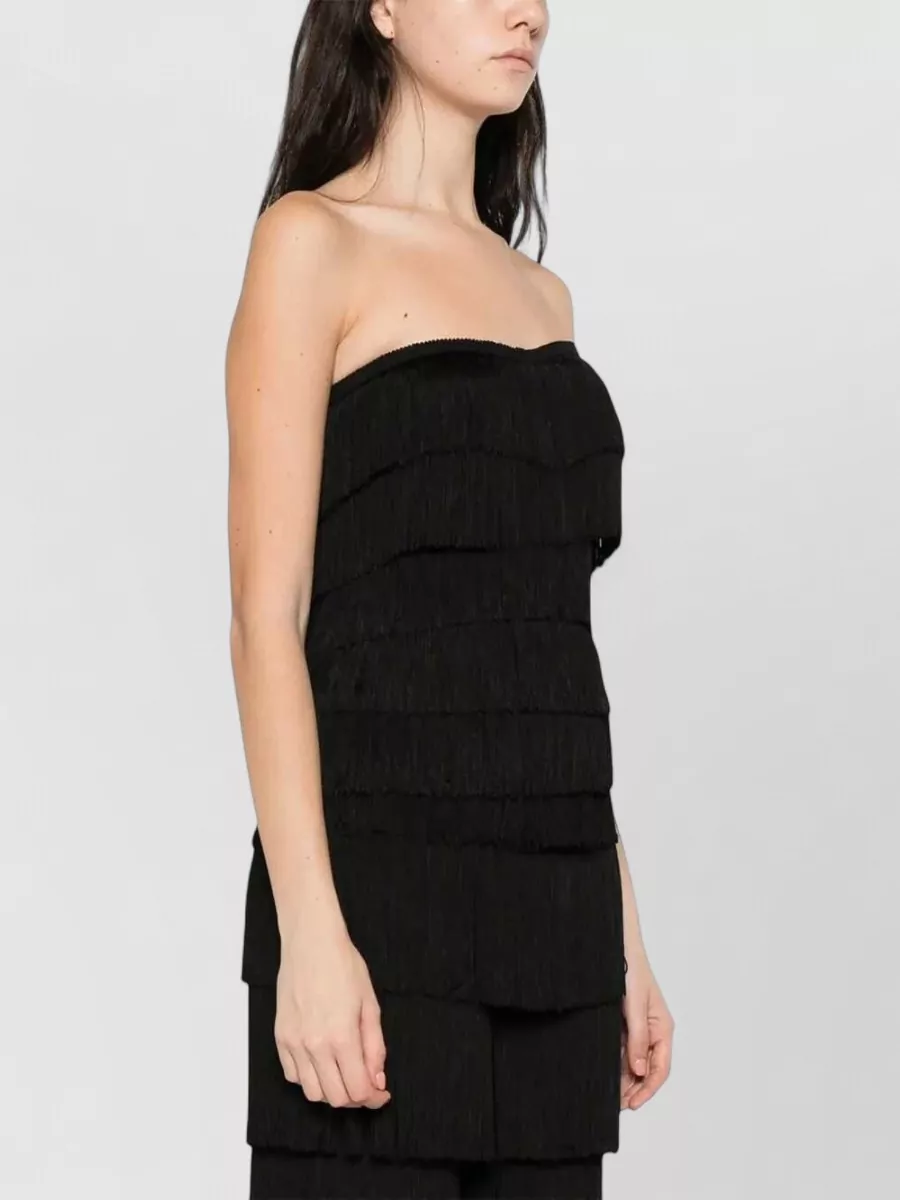 Norma Kamali Strapless Sweetheart Fringe Top