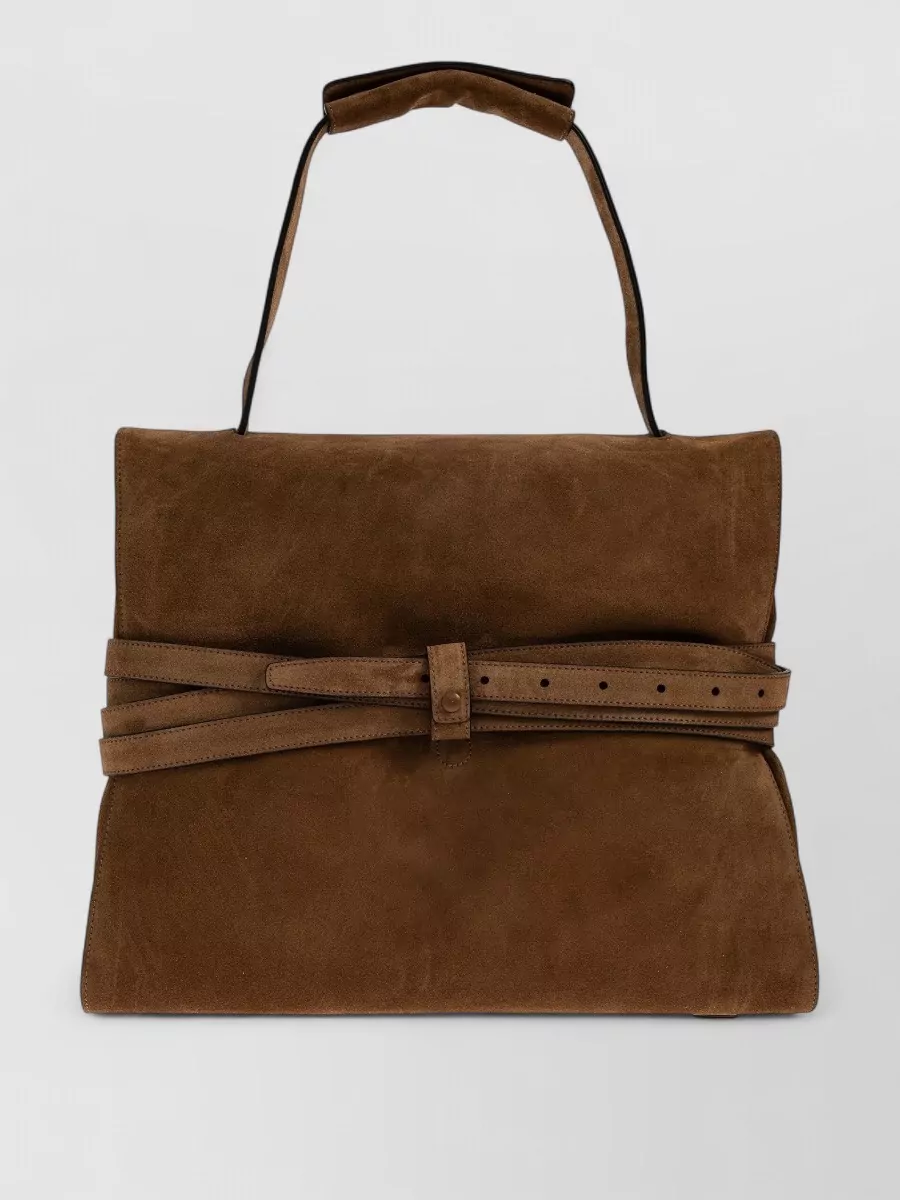 Moschino Shoulder Bag Suede Buckle Strap Handle