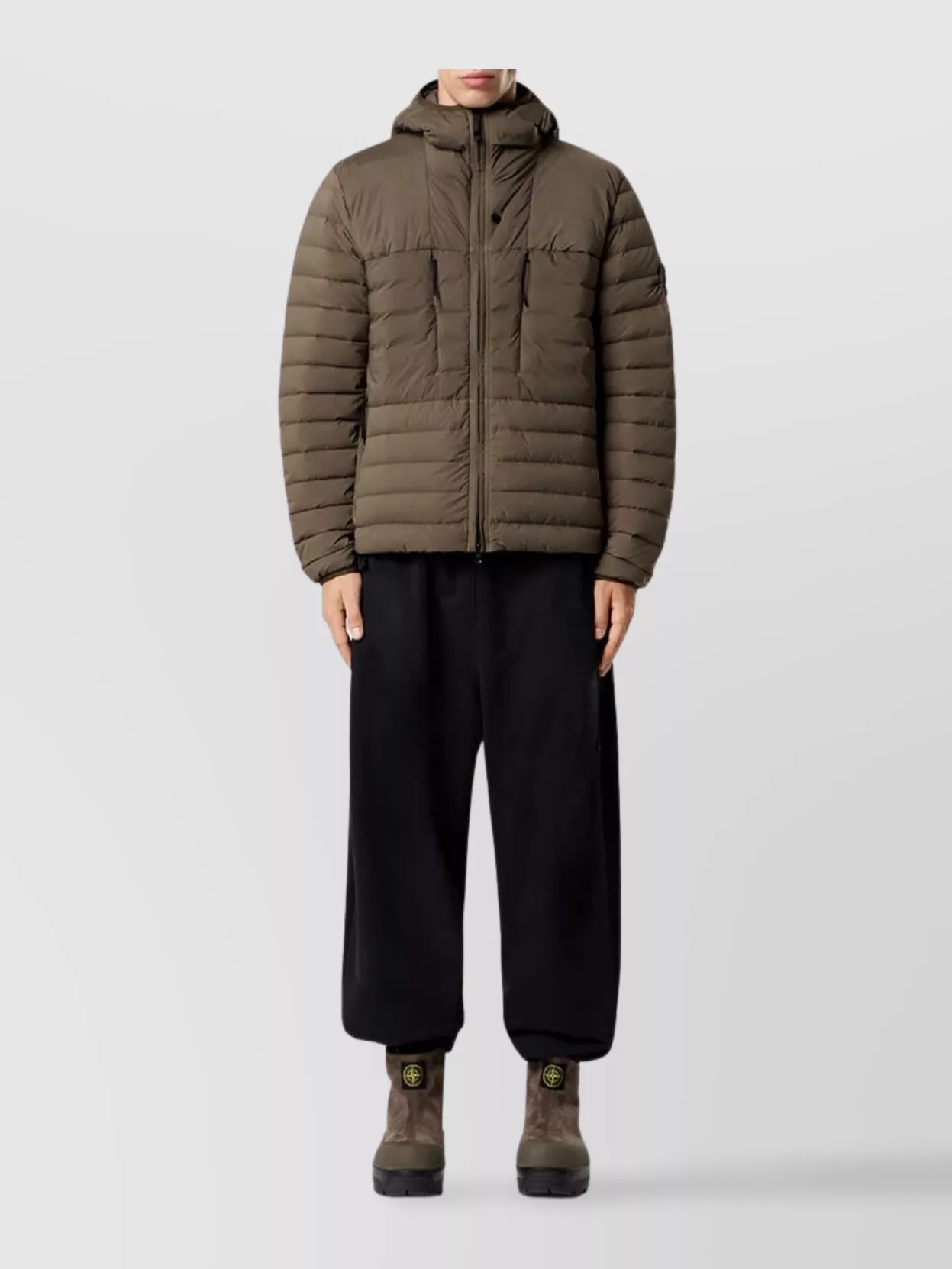 Stone Island Drawstring Hooded Quilted Side Zip Jacket In Green