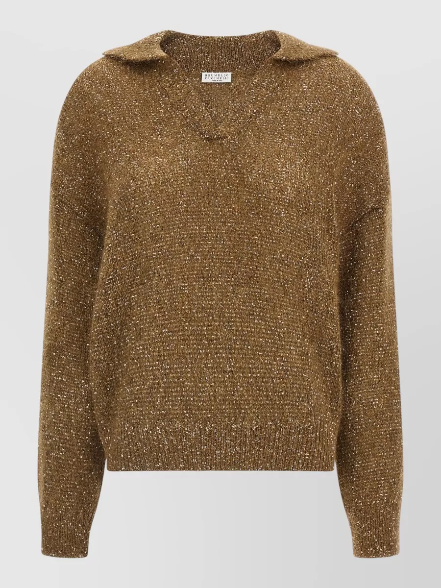 Brunello Cucinelli Sequinned v-neck polo jumper