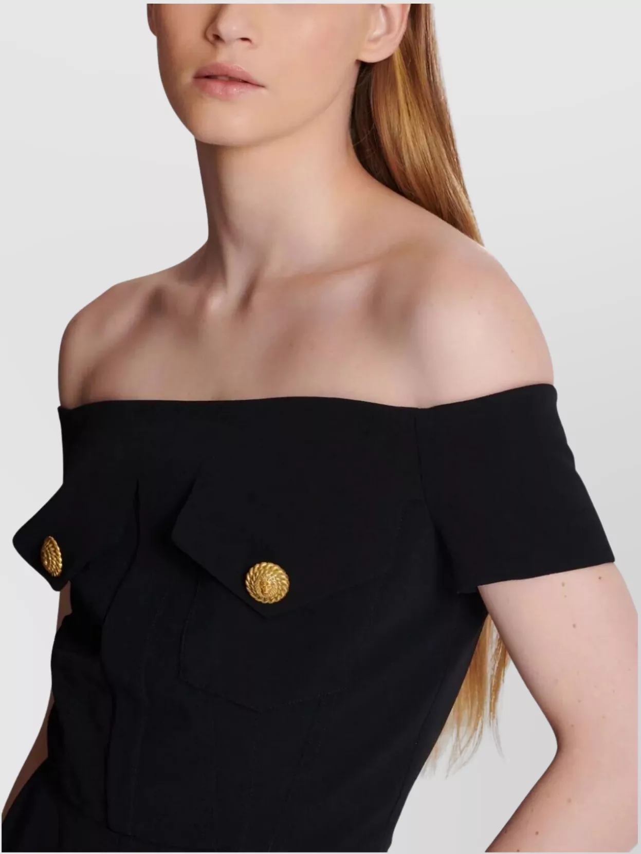 Balmain Flare Crepe Jumpsuit Off-Shoulders