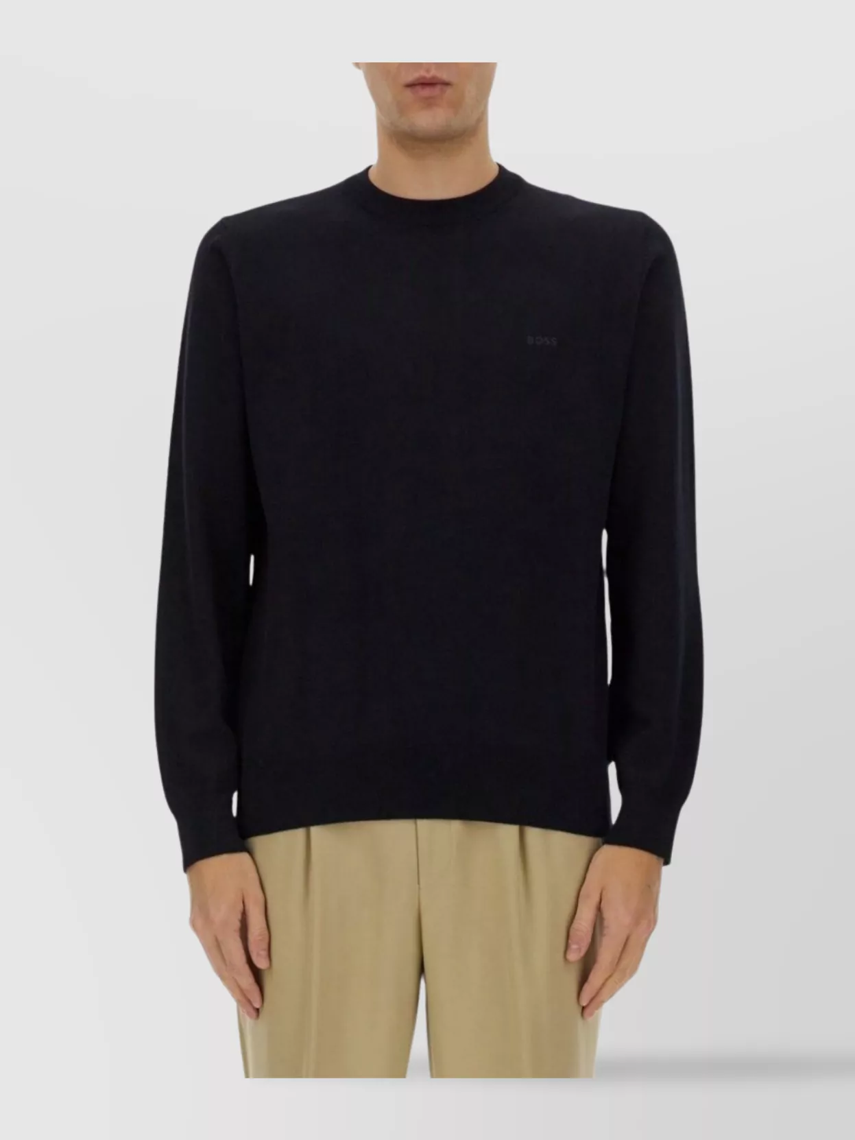 Boss Sweater Logo Embroidered Ribbed Cuffs