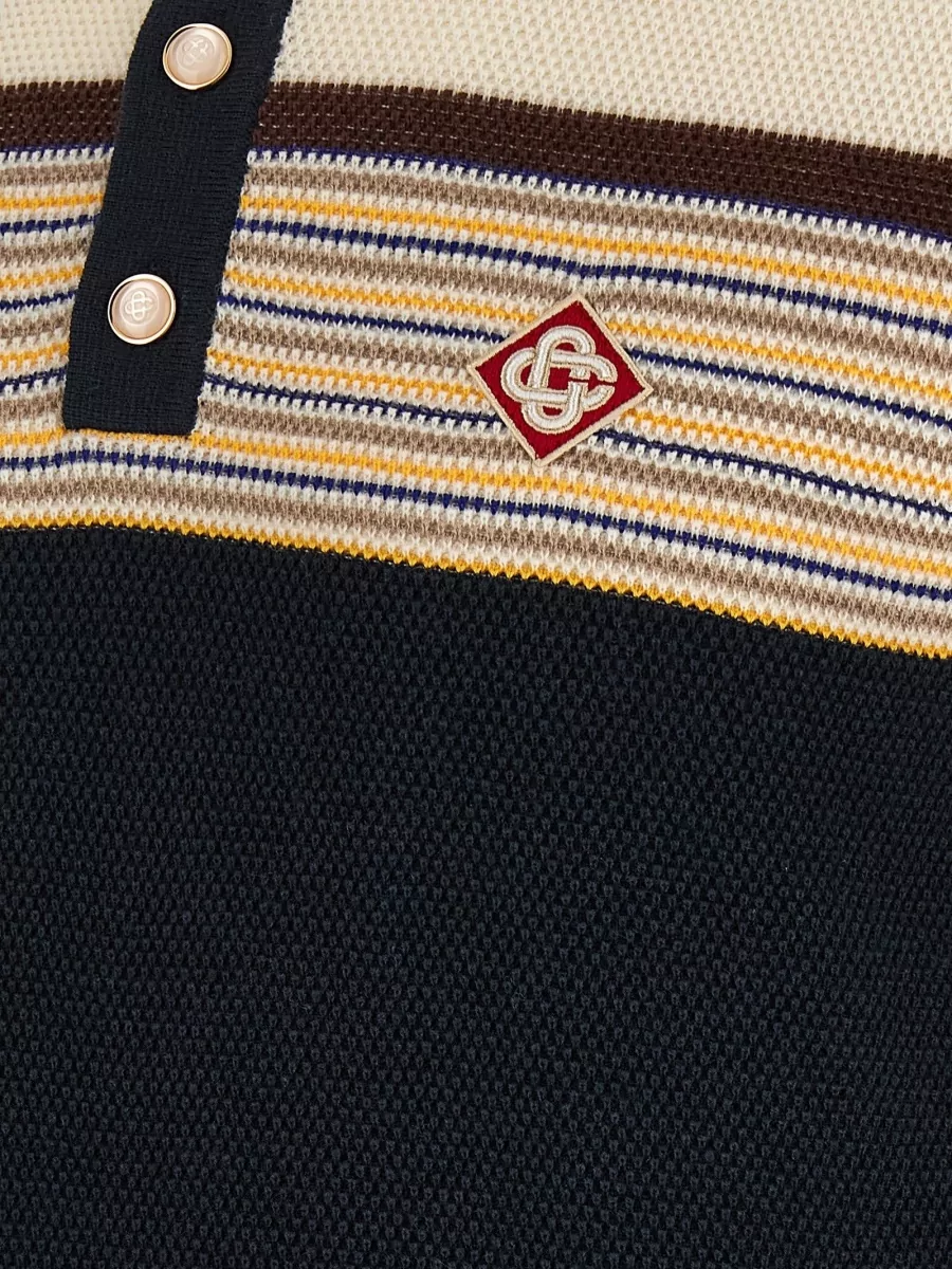 Casablanca Cotton Wool Fine-Knit Striped Short-Sleeve Polo Shirt