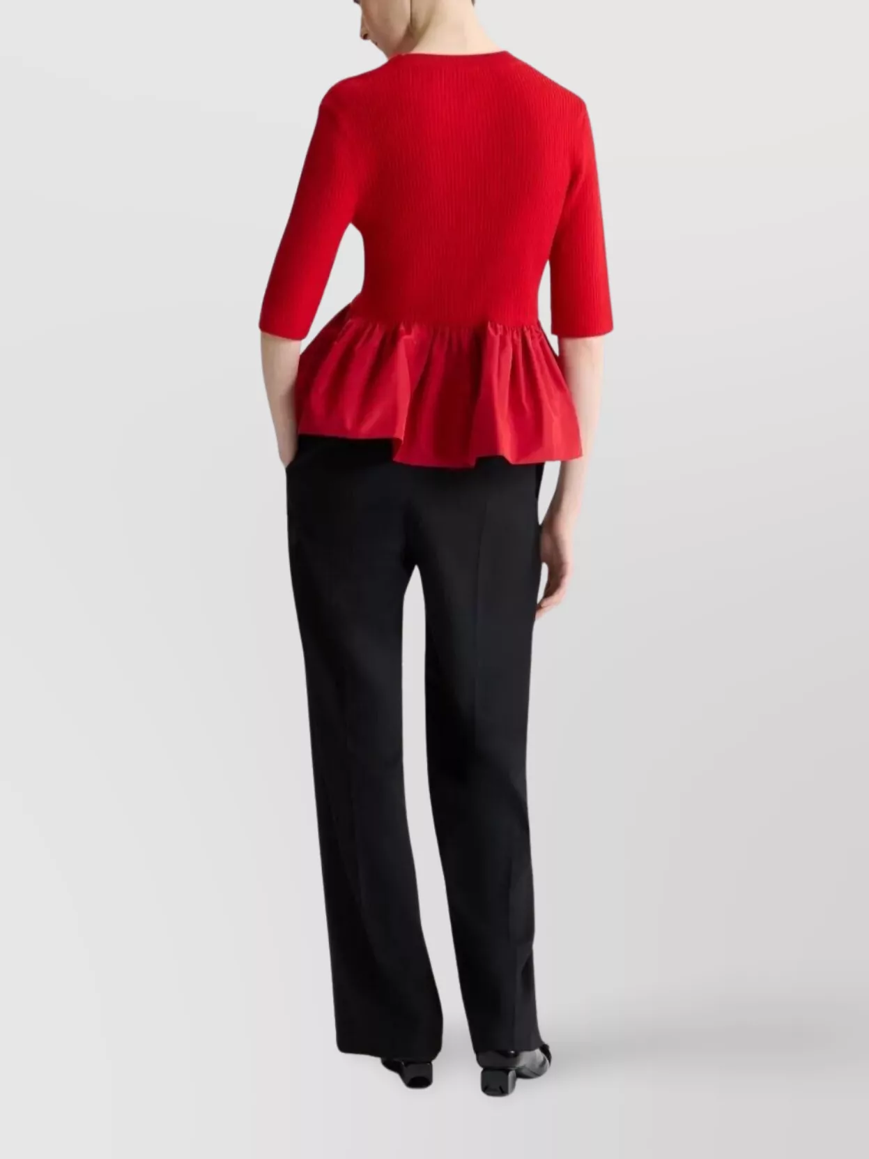 Patou Ruffle Hem Ribbed Jumper In Wool And Faille Clothing In Red