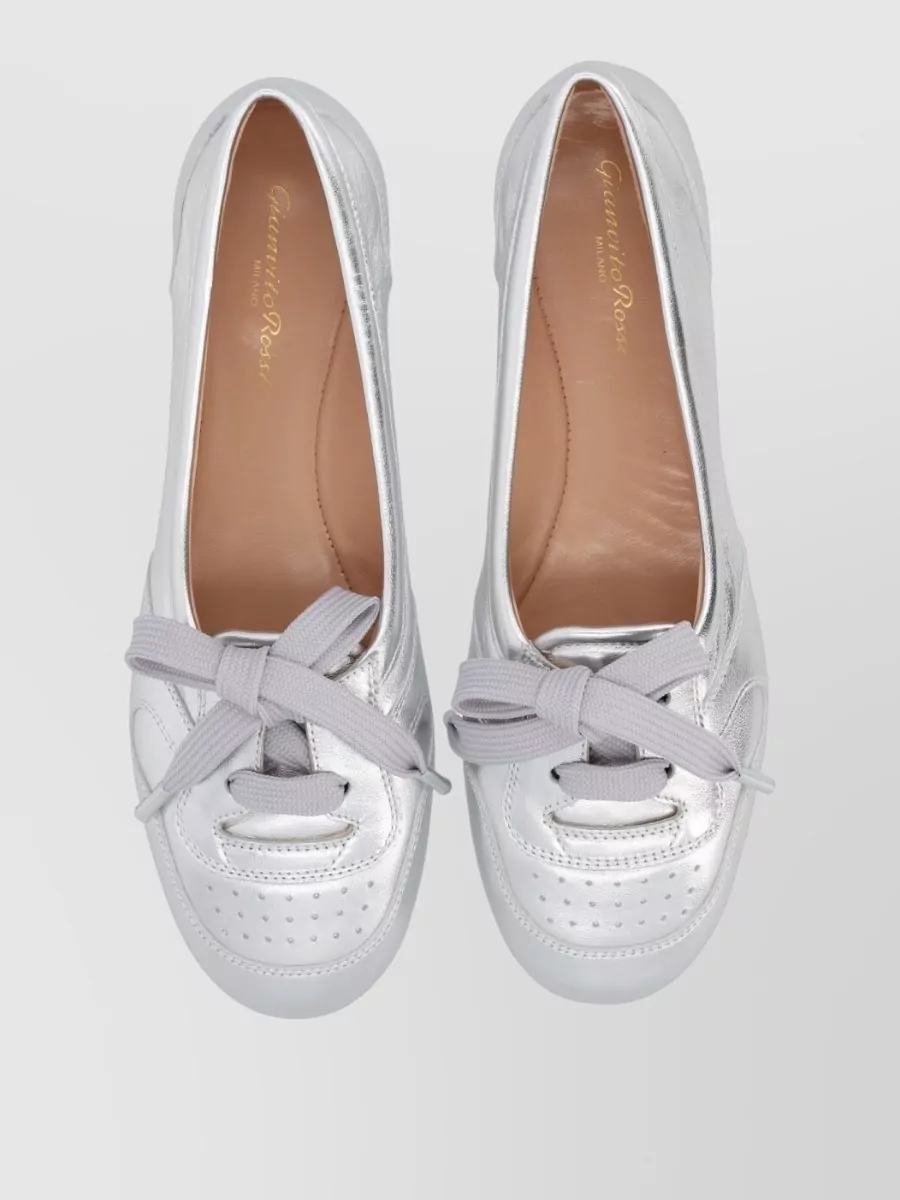 Gianvito Rossi Ballerina Shoes With Bow And Metallic Finish