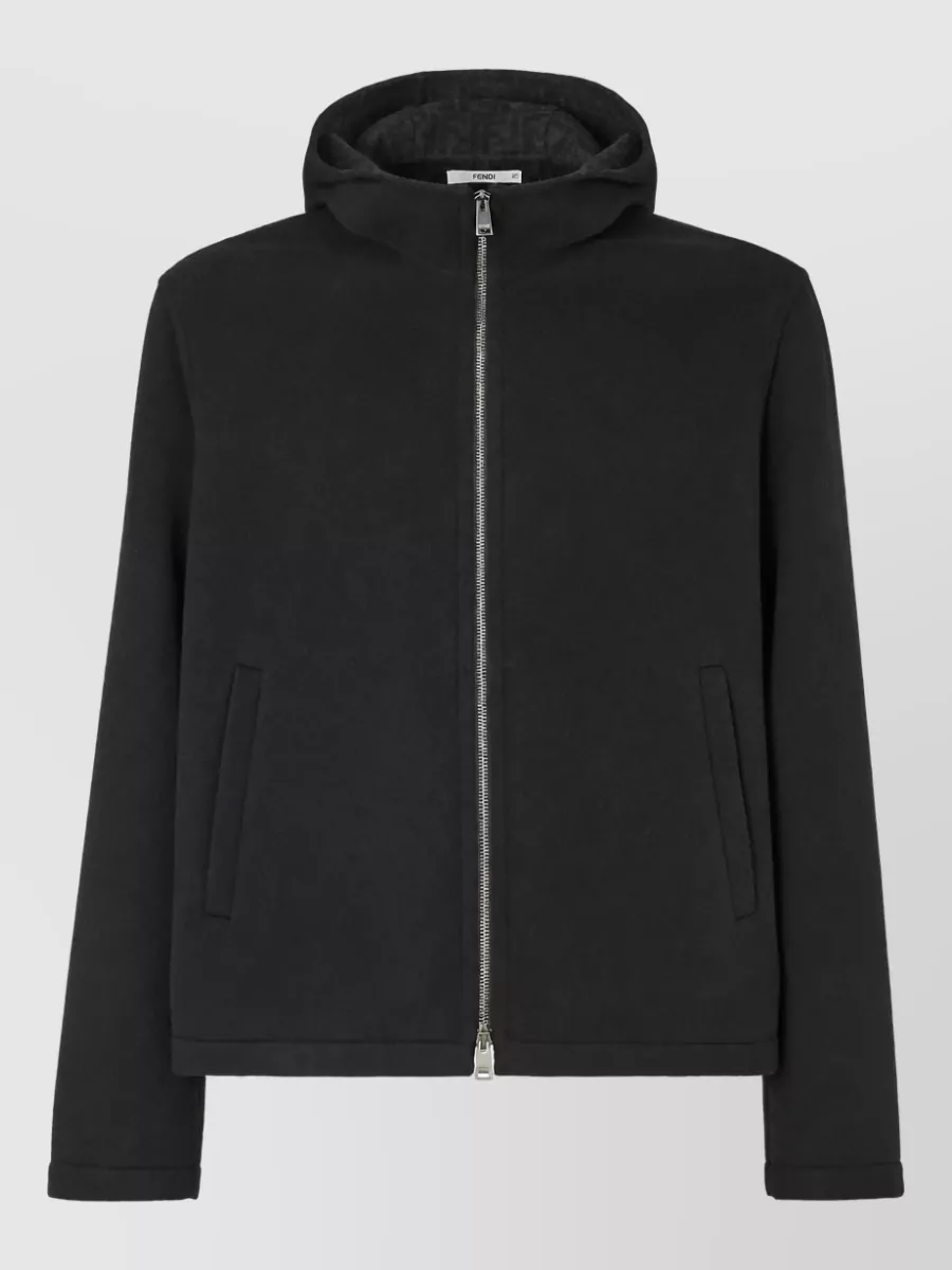 Fendi wool silk hooded padded coat