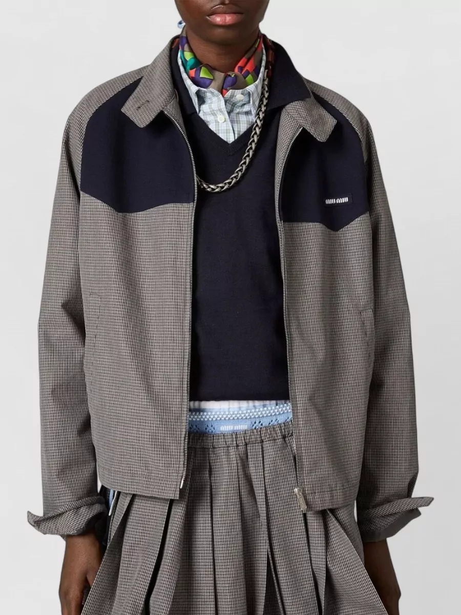 Miu Miu Gingham Check Cotton Blouson Jacket