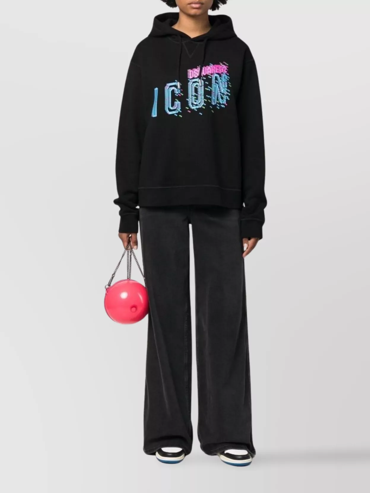 Dsquared2 Pixelated Icon Graphic Hoodie With Ribbed Finish In Black