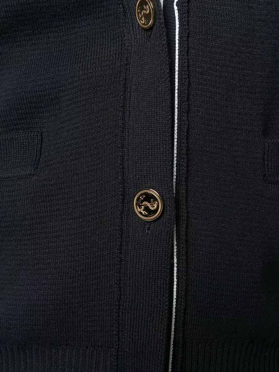 Thom Browne V Neck Striped Sleeve Cardigan With Pockets