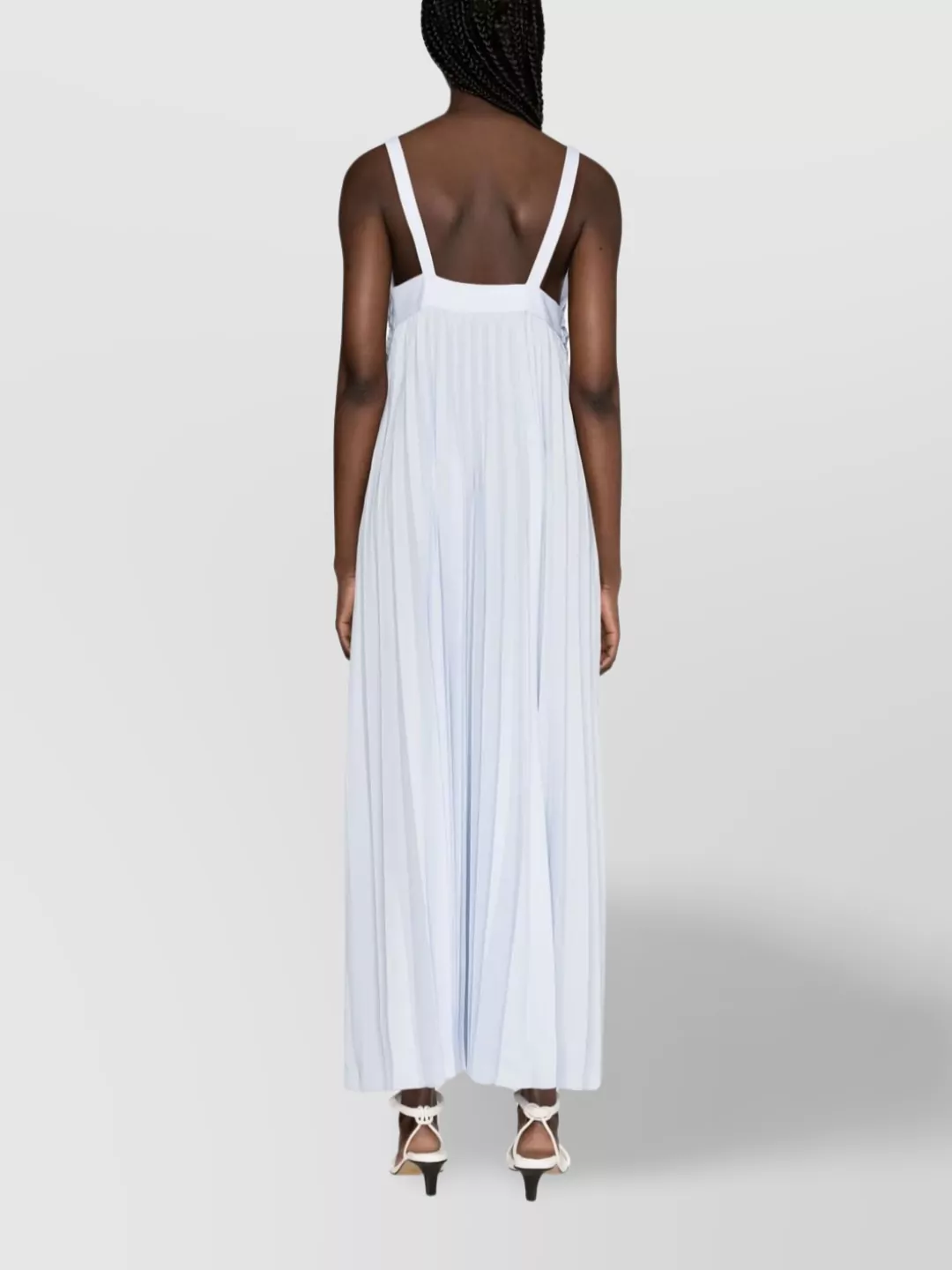 P.a.r.o.s.h Maxi Pleated Ruffle Sleeveless V-neck Dress In Blue