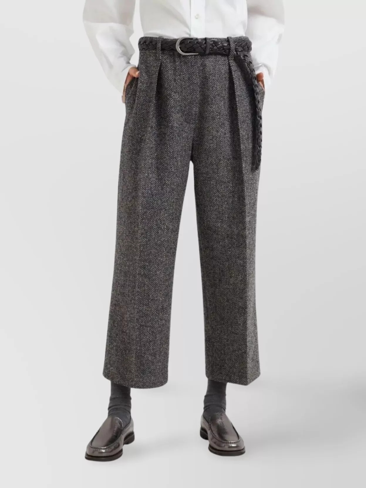 Brunello Cucinelli Tailored Cropped Trousers Pockets In Gray