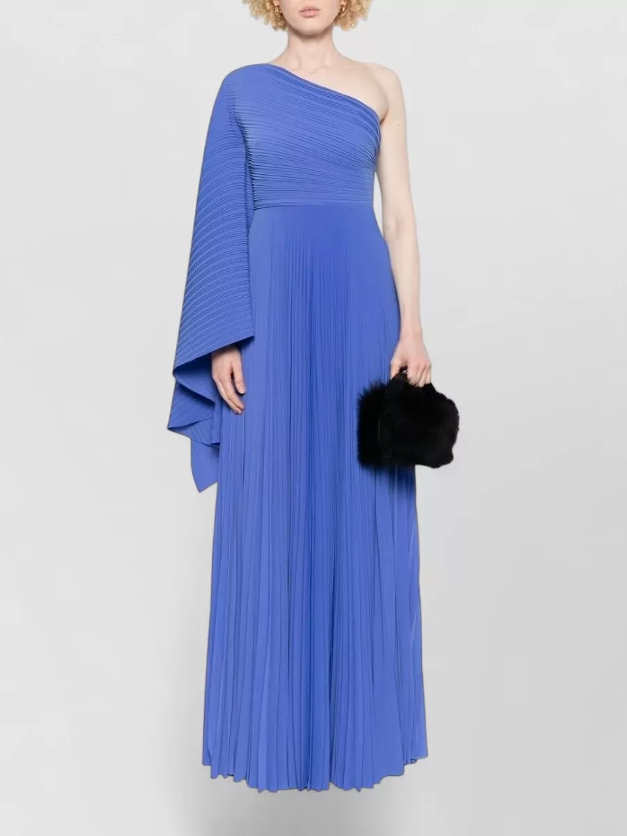 Solace London Plissé One-Shoulder Asymmetric Maxi Dress