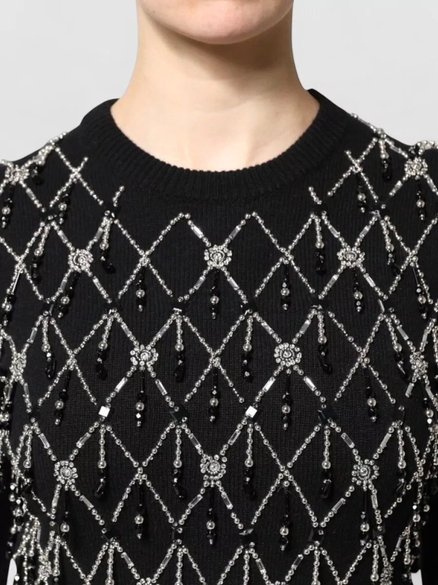 Dolce&Gabbana Cashmere Ribbed Crystal-Embellished Long-Sleeve Jumper