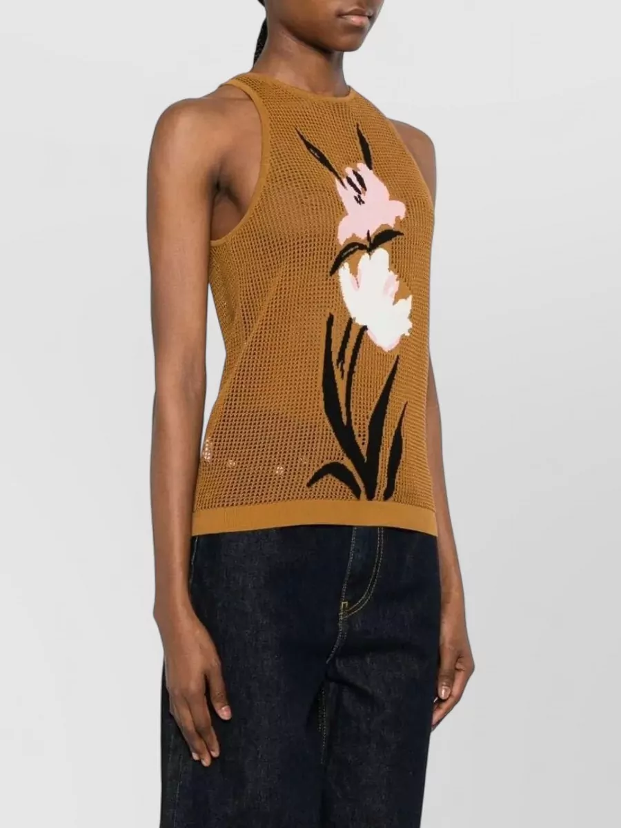 Marni Ribbed Floral-Mesh Knitted Top