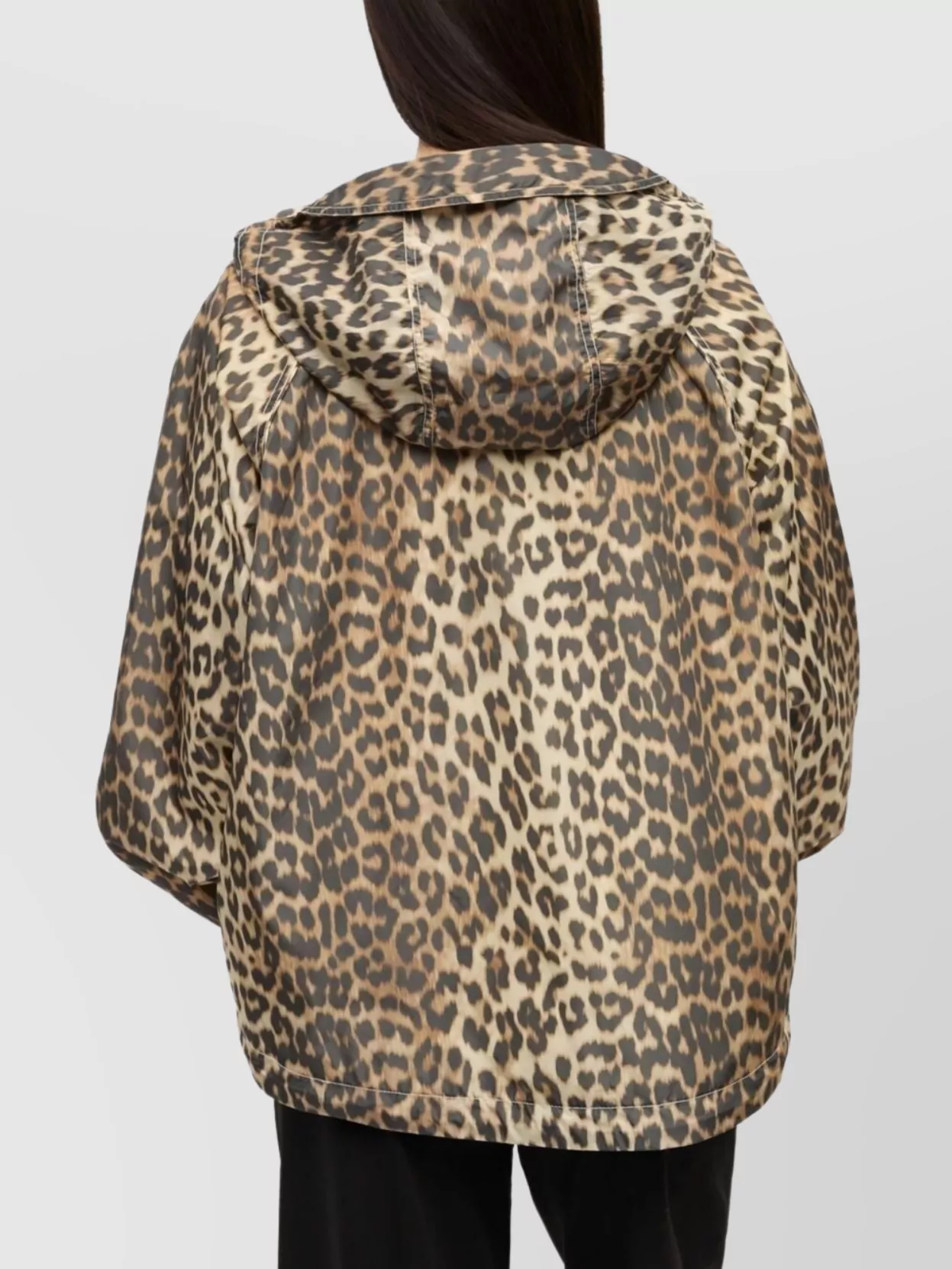 Ganni Nylon Leopard-Print Hooded Jacket
