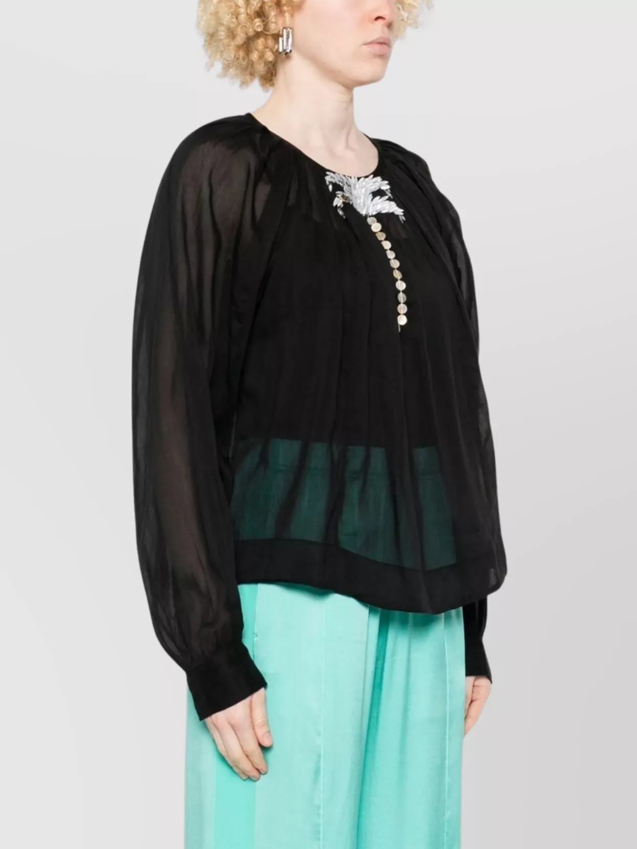 FORTE FORTE BLOUSE EMBROIDERED KEYHOLE NECK