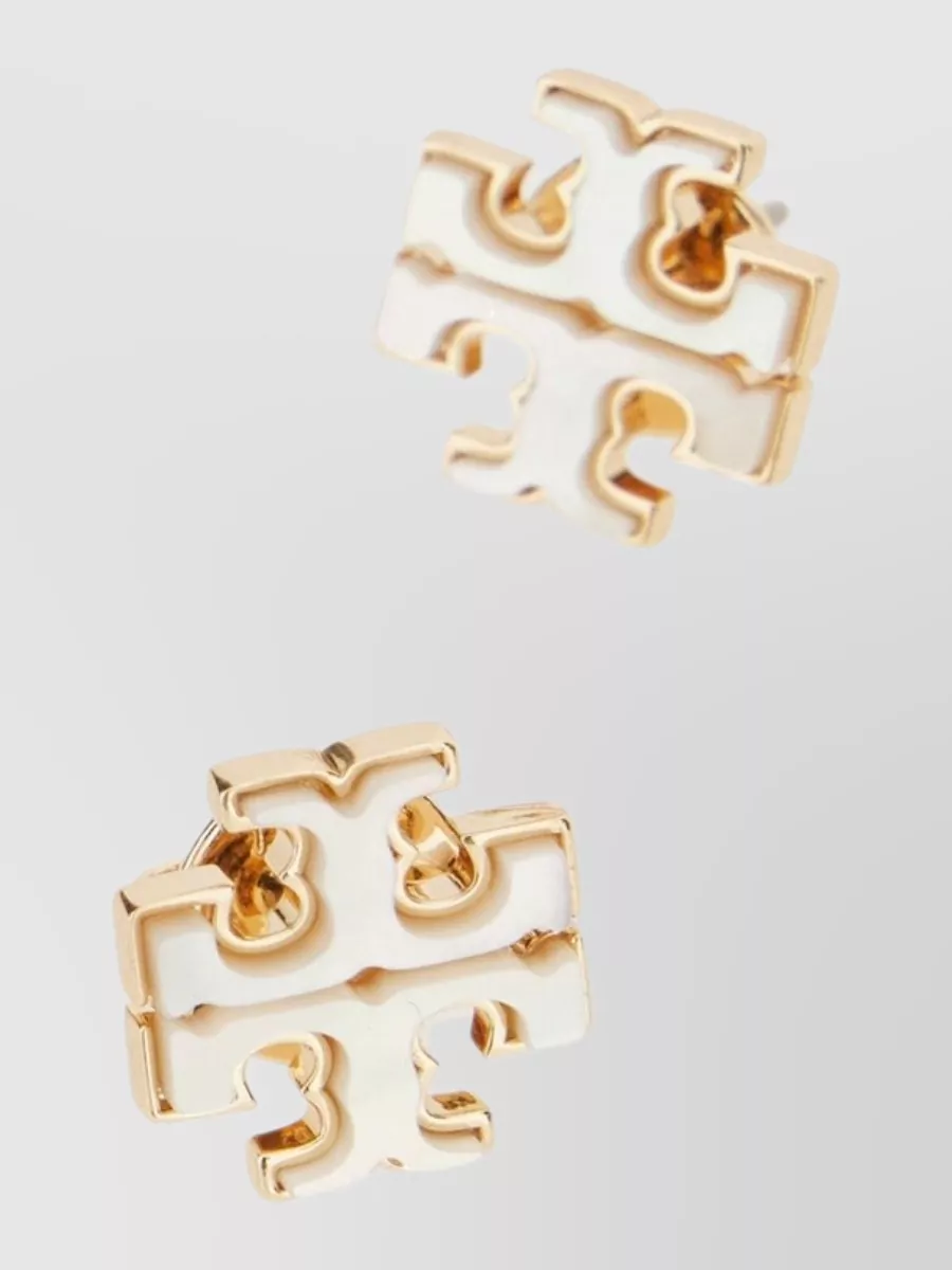 Tory Burch two tone stainless steel logo stud earrings
