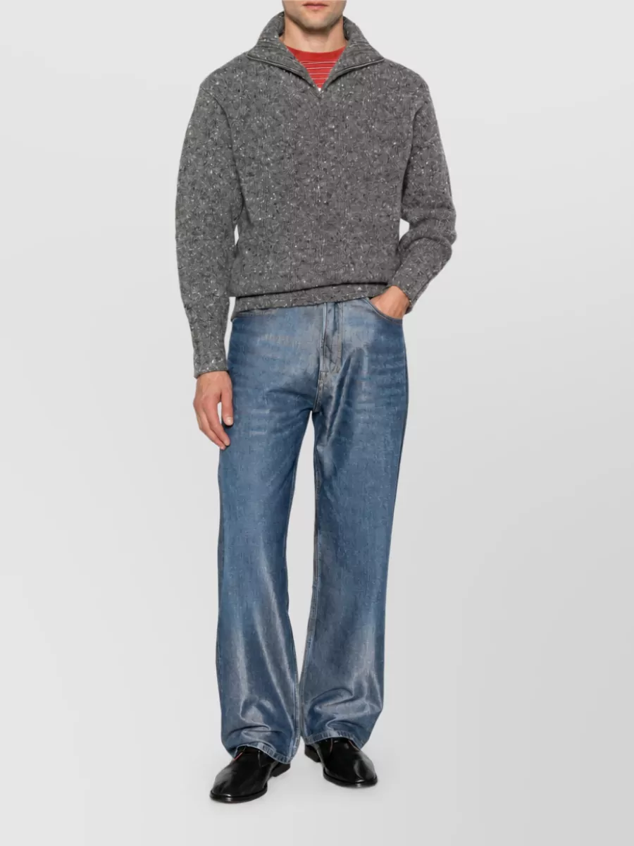 Auralee wool flecked half-zip turtleneck jumper