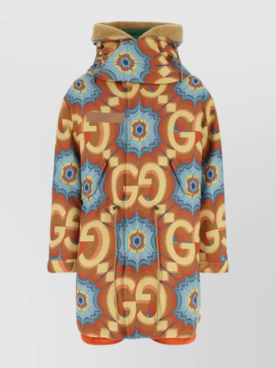 Shop Gucci Parka With Embroidered Polyester Blend In Brown
