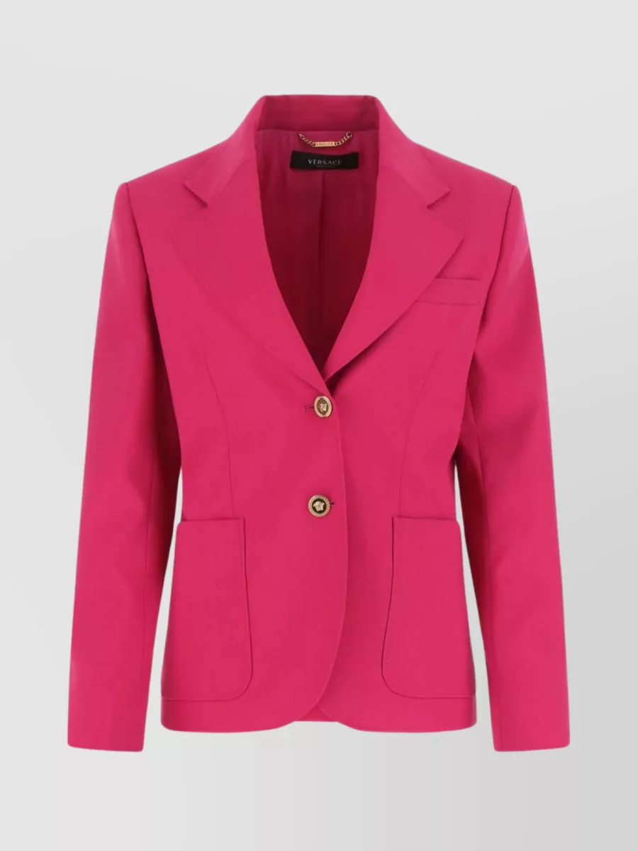 Shop Versace Tailored Wool Blazer With Refined Accents In Pink