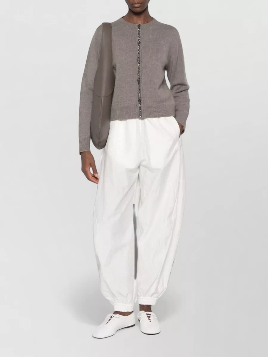 Fabiana Filippi Cashmere Wool Silk Bead Embellished Ribbed Long Sleeve Cardigan