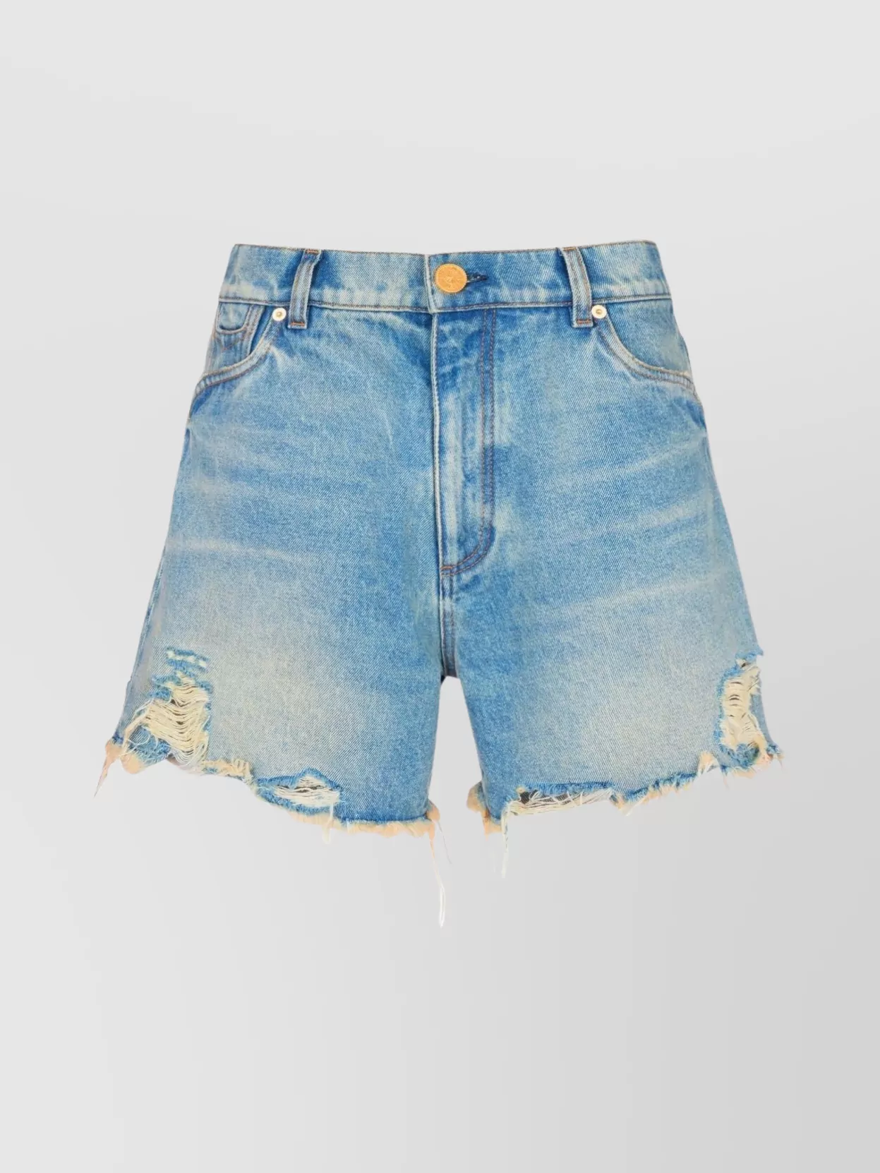 Shop Balmain Vintage Fringed Denim Shorts