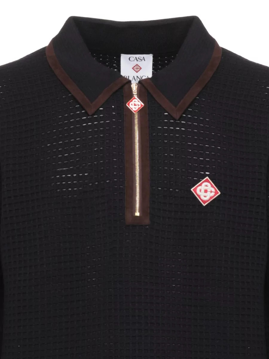 Casablanca Wool Long-Sleeve Zip Polo Shirt